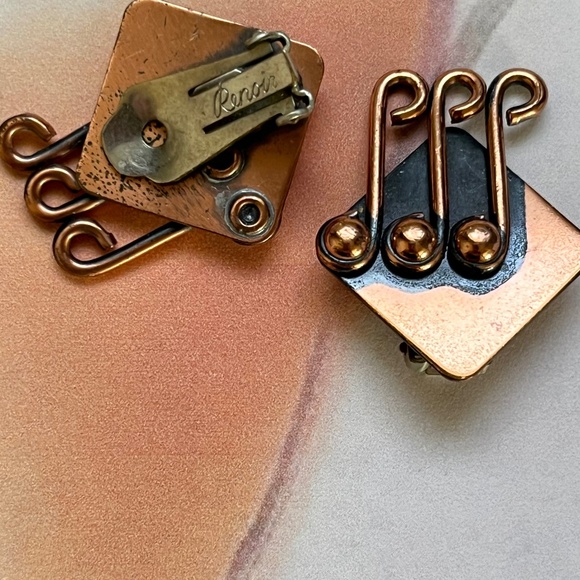 VINTAGE RENOIR Earrings Clip Copper Musical Notes - Picture 4 of 7